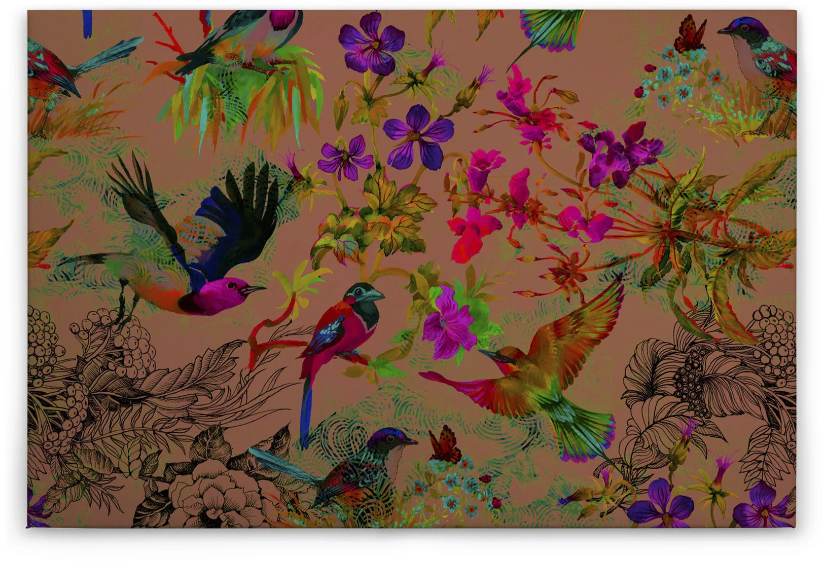 Bricoflor Neon Wandbild Mit Vögeln Und Blumen Bunte Leinwand Auf Keilrahmen günstig online kaufen