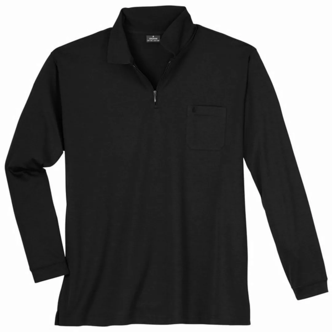 RAGMAN Poloshirt Große Größen Herren Zipper Langarm-Polo schwarz Softknit R günstig online kaufen