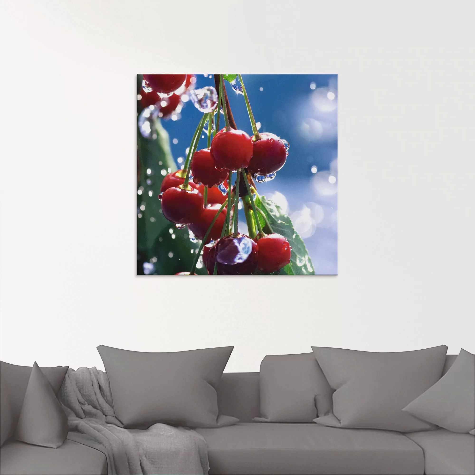Artland Glasbild "Rote Kirschen im Sommerregen", Lebensmittel, (1 St.) günstig online kaufen