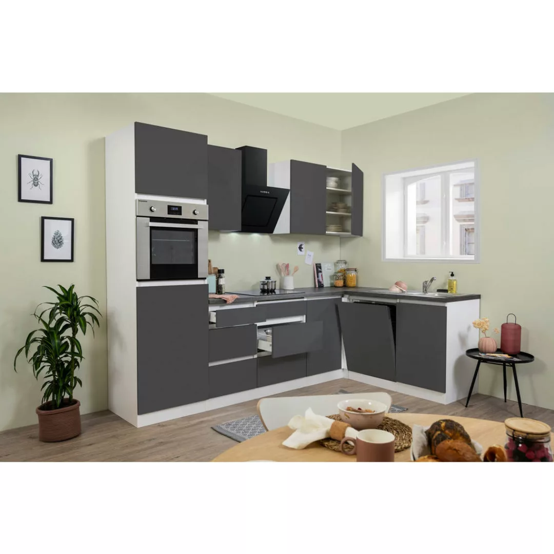 Respekta Küchenblock Premium grau hochglänzend B/H/T: ca. 280x220,5x172 cm günstig online kaufen