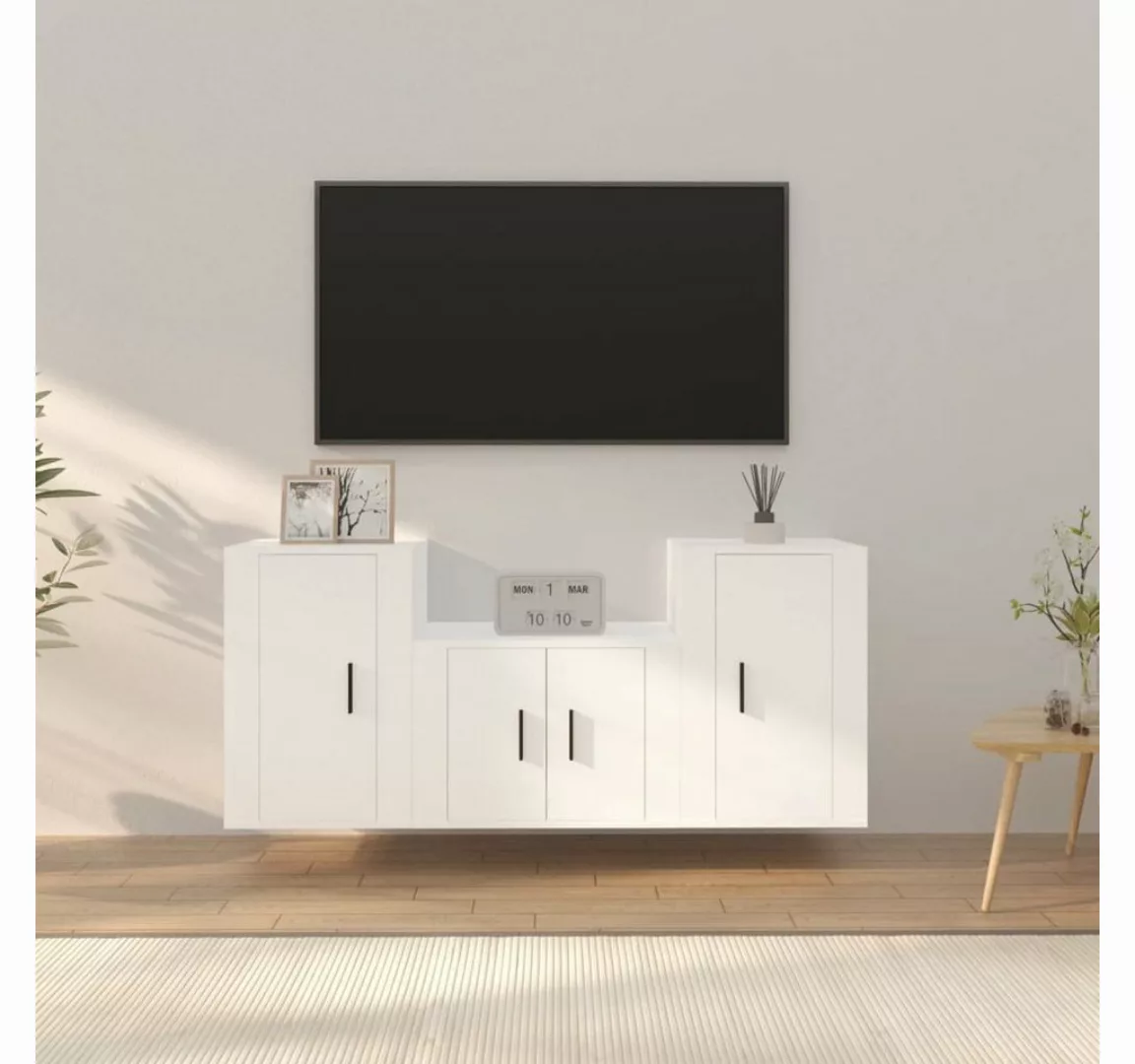 furnicato TV-Schrank 3-tlg. TV-Schrank-Set Weiß Holzwerkstoff günstig online kaufen