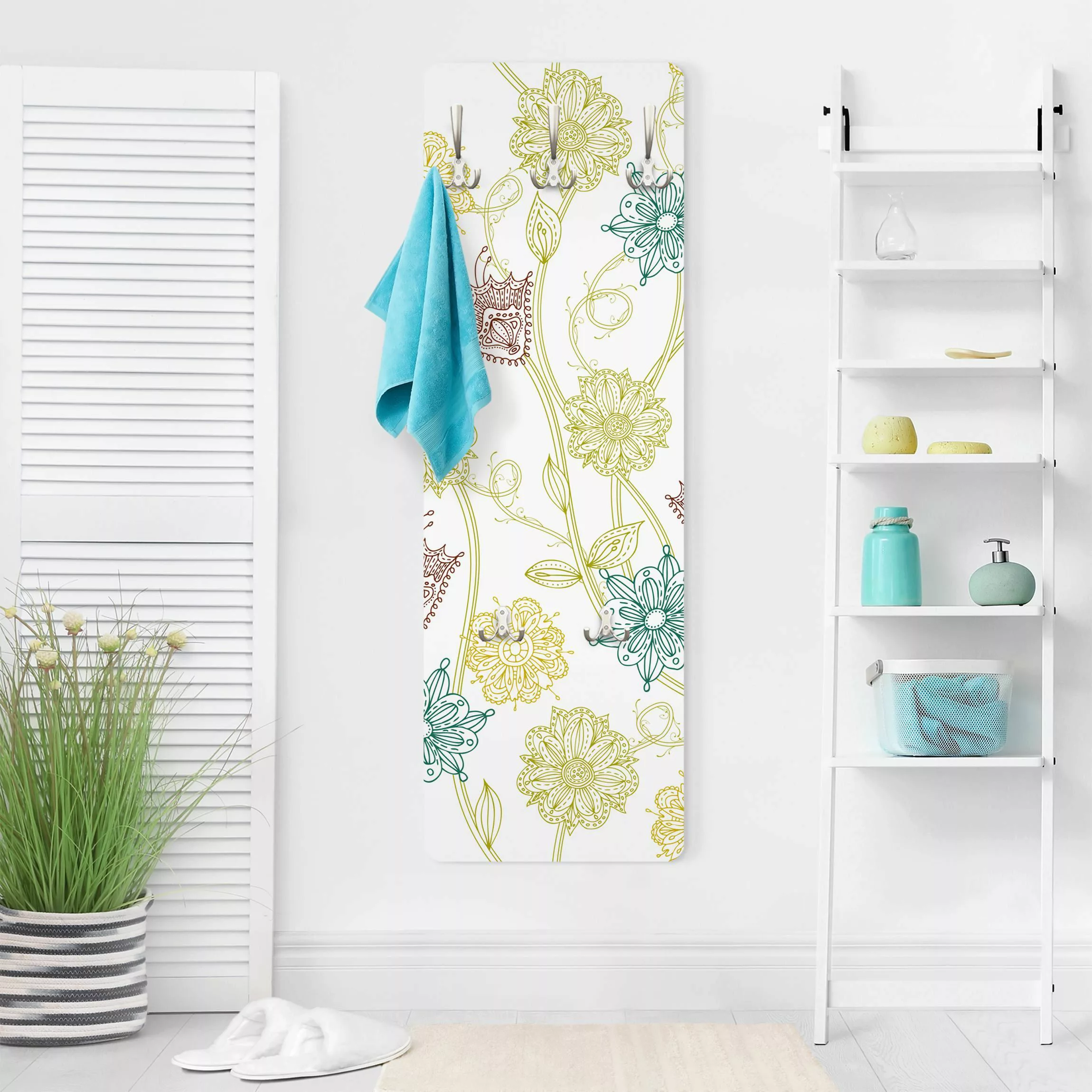 Wandgarderobe Holzpaneel Blumen Bezaubernde Pflanzen günstig online kaufen