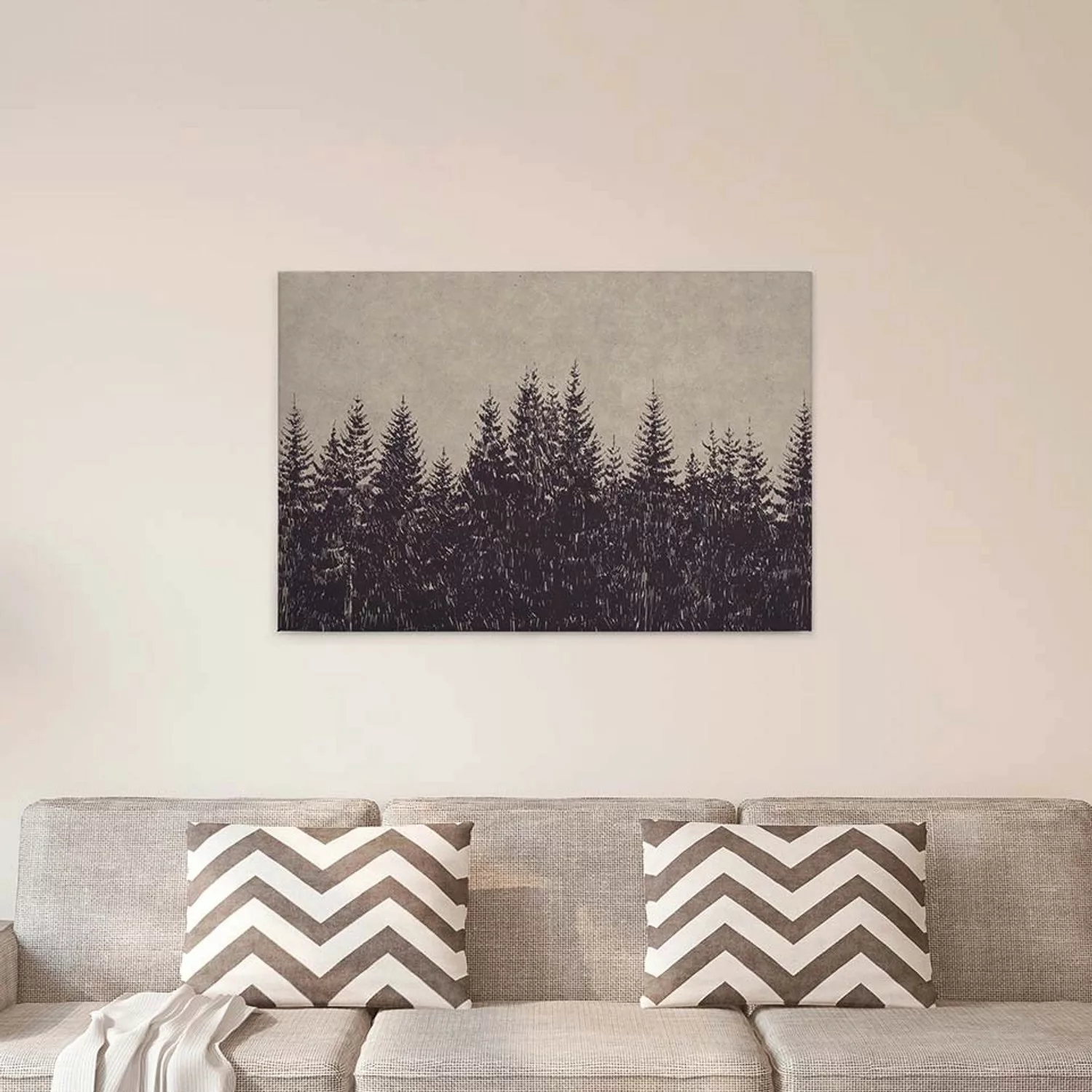 Bricoflor Wald Bild In Holzschnitt Optik Leinwandbild In Grau Und Schwarz F günstig online kaufen