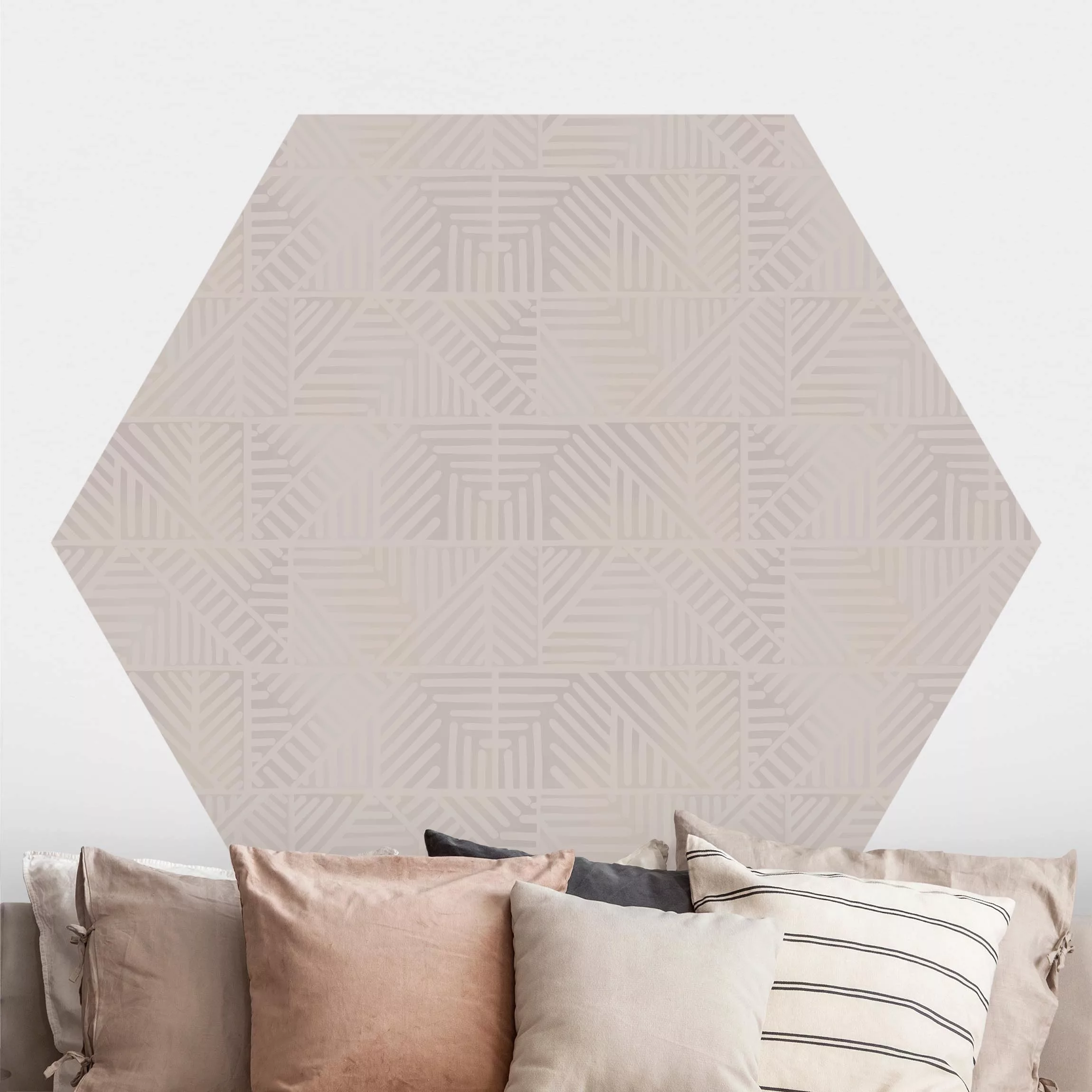 Hexagon Mustertapete selbstklebend Linienmuster Stempel in Taupe günstig online kaufen