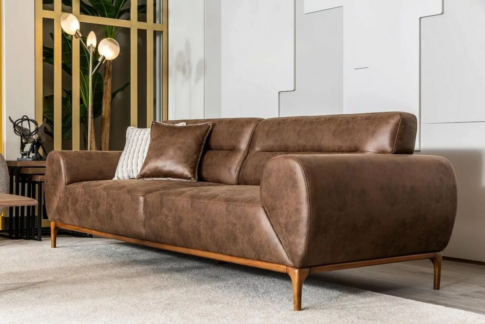 JVmoebel 3-Sitzer Dreisitzer Sofa 3 Sitzer Polstersofa Braun Couch Polster günstig online kaufen