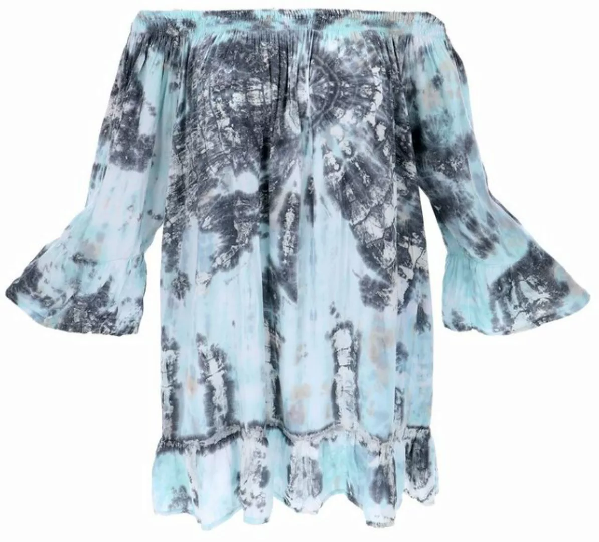 Guru-Shop Longbluse 3/4 Arm Batik Tunika, Minikleid, schulterfreie.. altern günstig online kaufen
