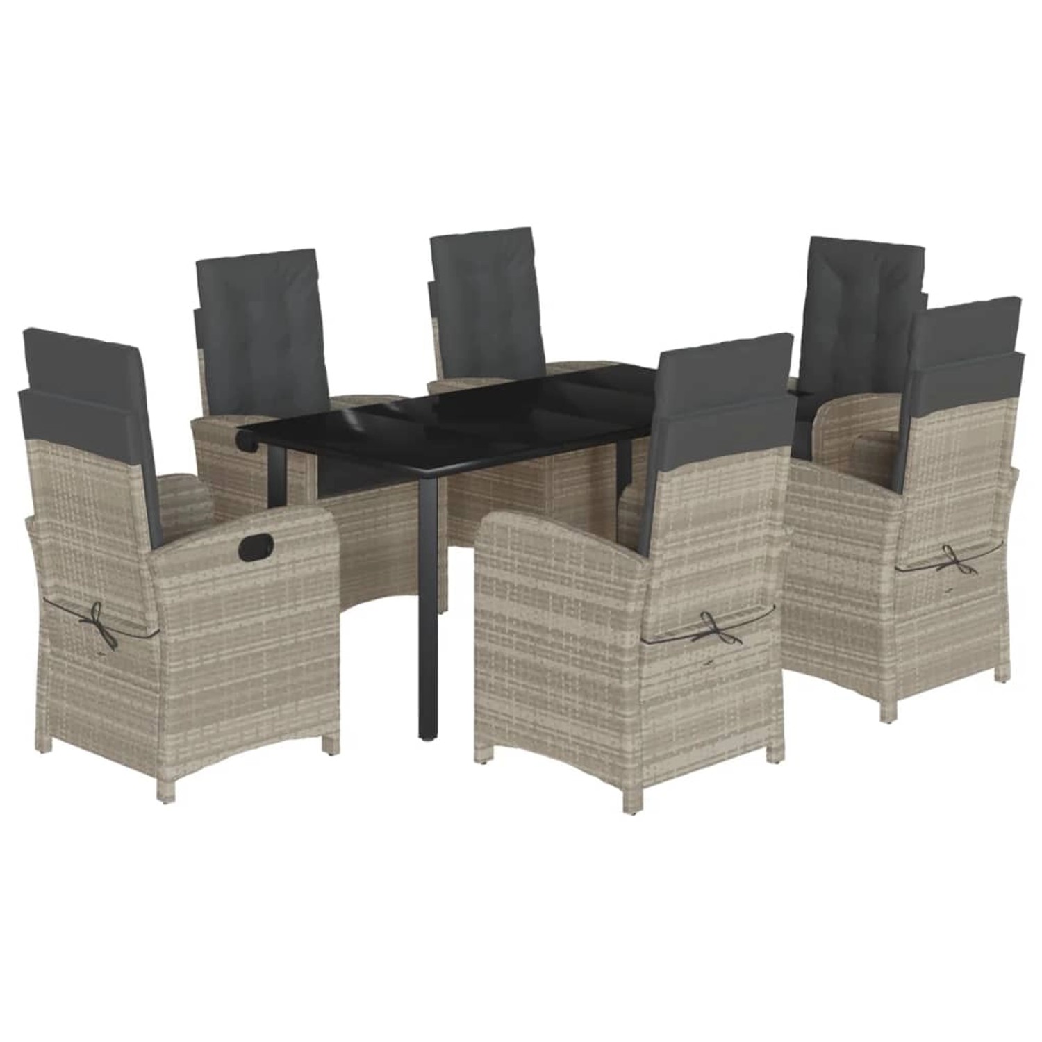 vidaXL 7-Tlg Garten-Essgruppe mit Kissen Hellgrau Poly Rattan 3212426 günstig online kaufen