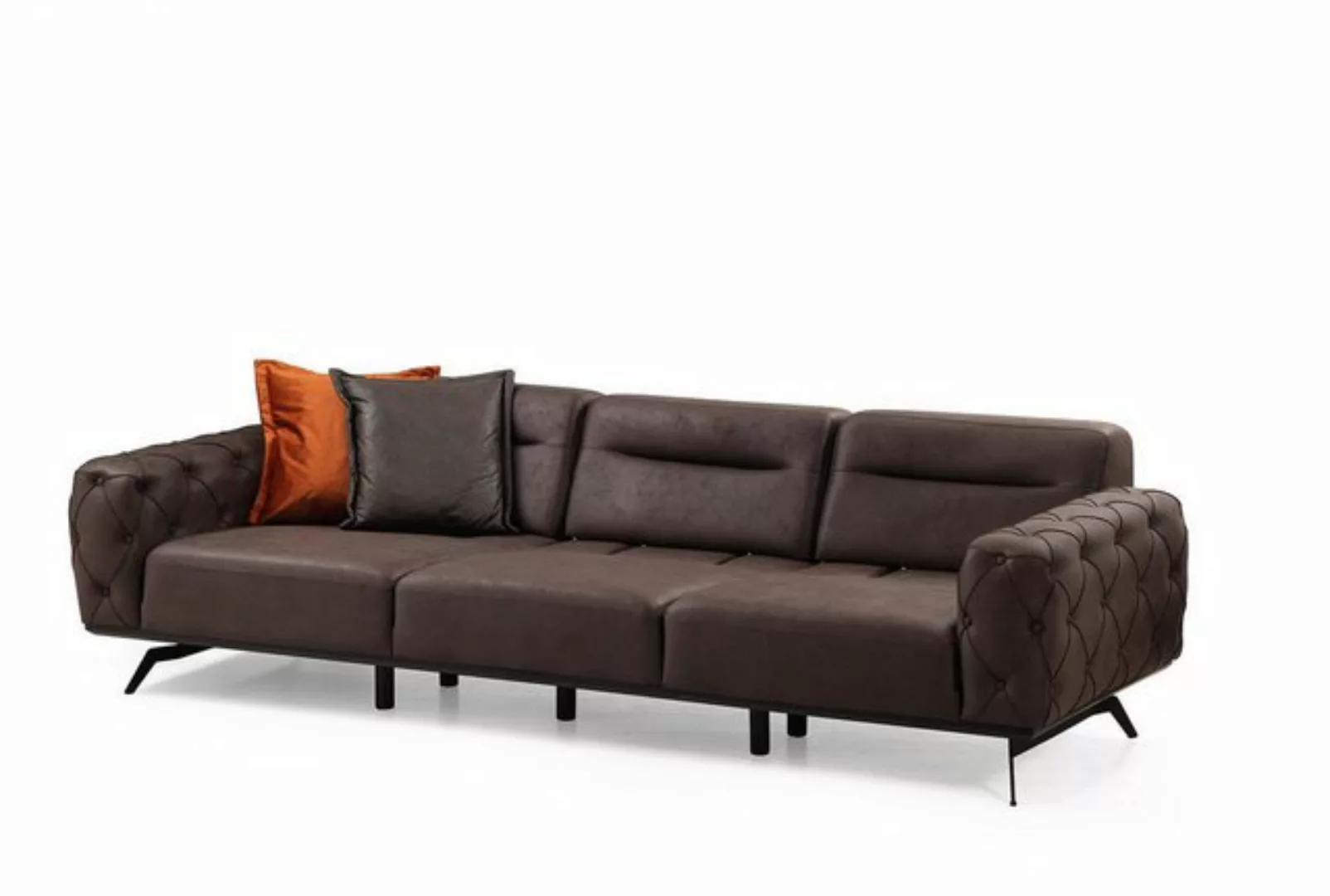 Xlmoebel Sofa Braunes Chesterfield Viersitzer Polster-Sofa aus Stoff, Herge günstig online kaufen