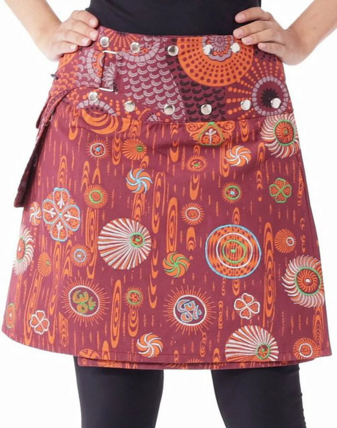 PUREWONDER Wickelrock Damen Rock mit Tasche und Stickerei sk184 Baumwolle E günstig online kaufen