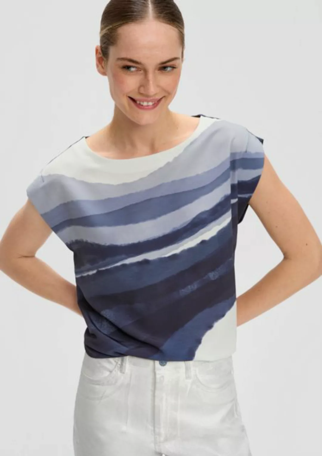 s.Oliver BLACK LABEL Kurzarmshirt T-Shirt im Materialmix mit Blusenfront günstig online kaufen