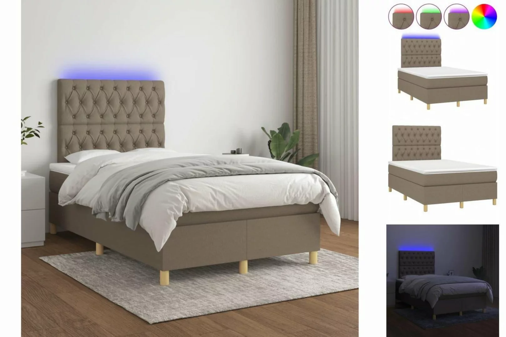 vidaXL Boxspringbett Boxspringbett mit Matratze LED Hellgrau 120x200 cm Sto günstig online kaufen