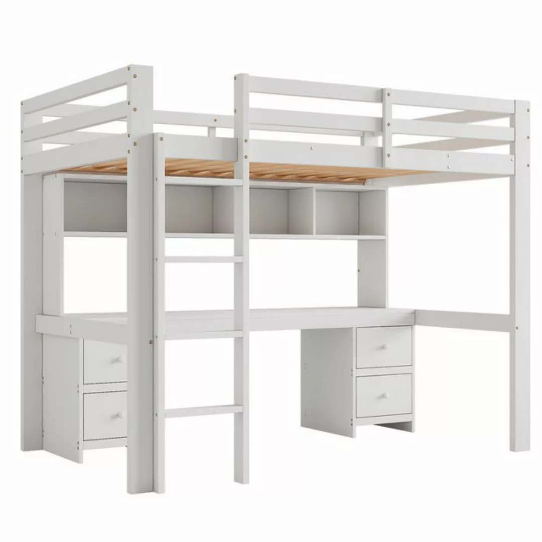 Odikalo Kinderbett Hochbett Stauraum Tisch Regal Schubladen Geländer 90x200 günstig online kaufen