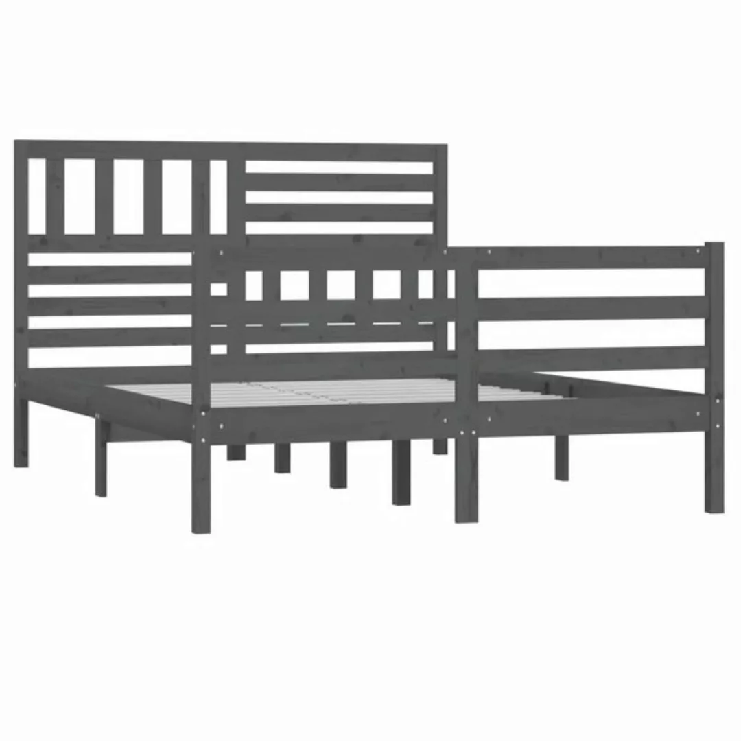 furnicato Bettgestell Massivholzbett Grau 135x190 cm (1-tlg) günstig online kaufen