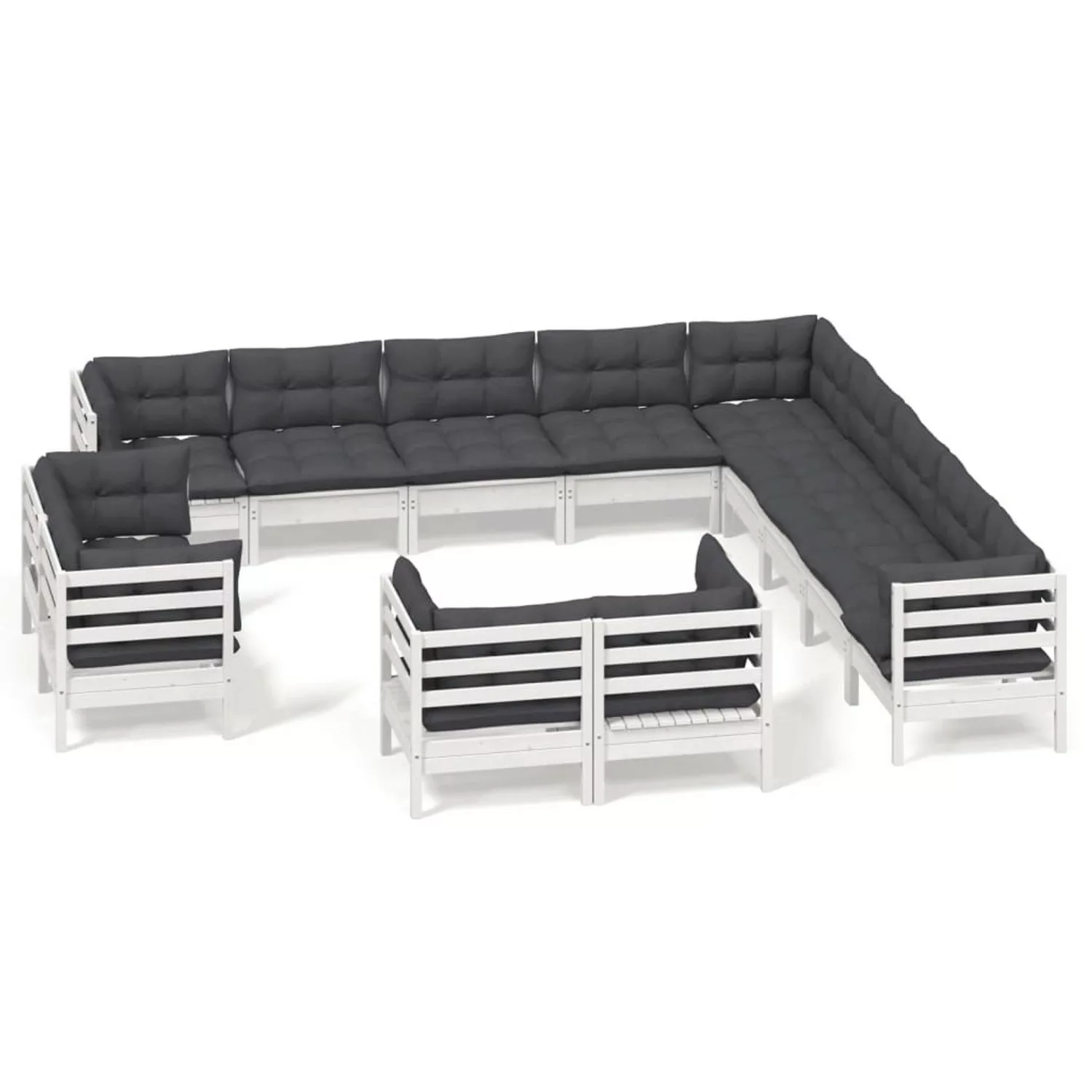 vidaXL 13-tlg Garten-Lounge-Set mit Kissen Weiß Massivholz Kiefer Modell 4 günstig online kaufen