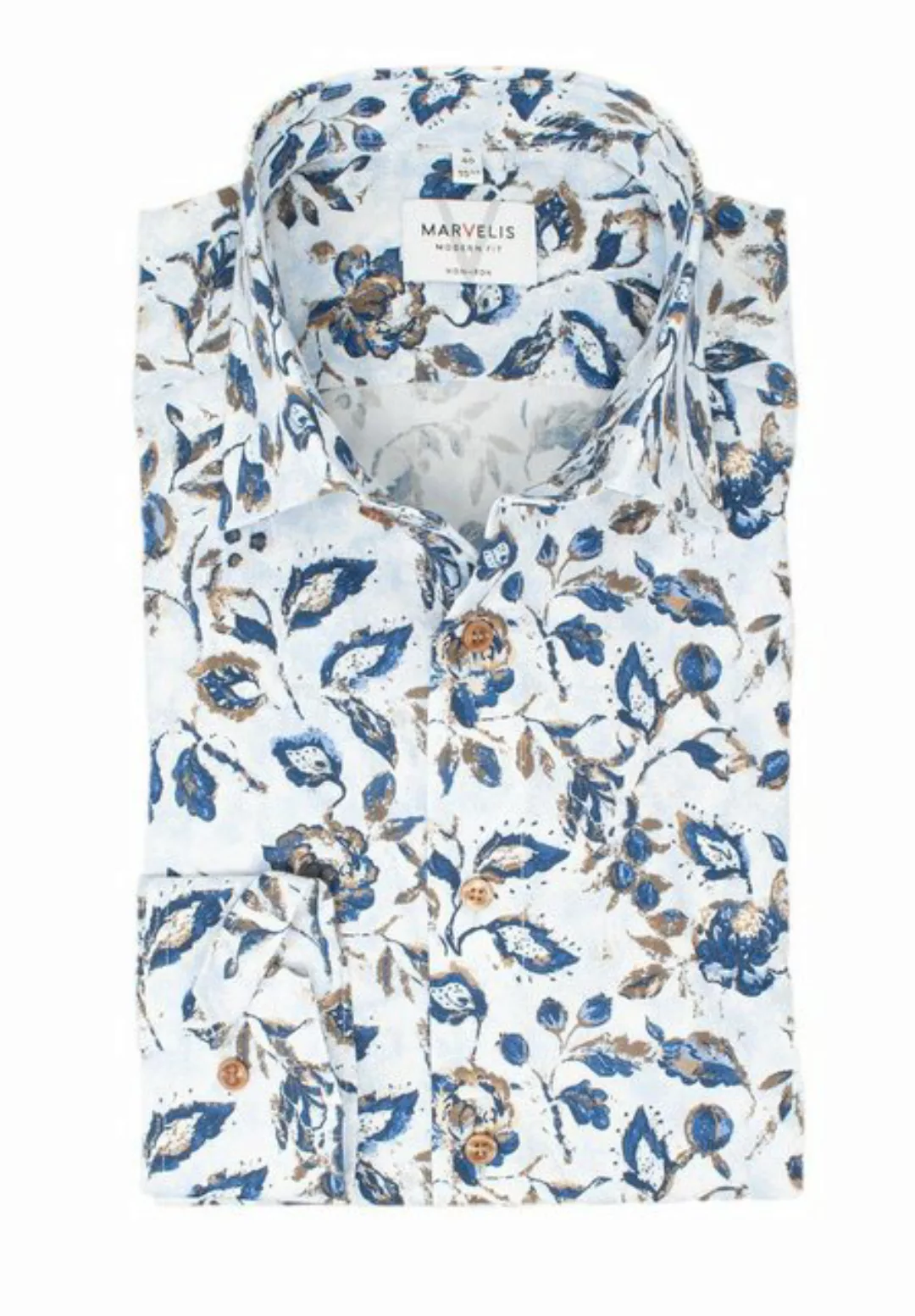 MARVELIS Businesshemd Businesshemd - Modern Fit - Langarm - Muster - Blau günstig online kaufen
