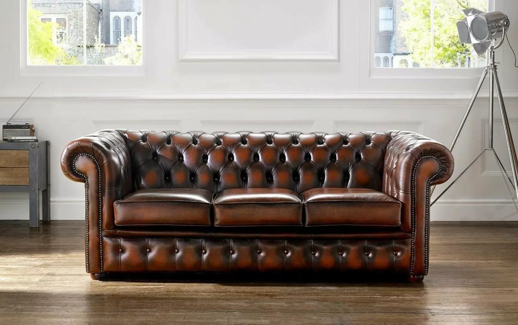 Xlmoebel Sofa Ledersofa Chesterfield Original Braun 3-Sitzer Polstercouch - günstig online kaufen