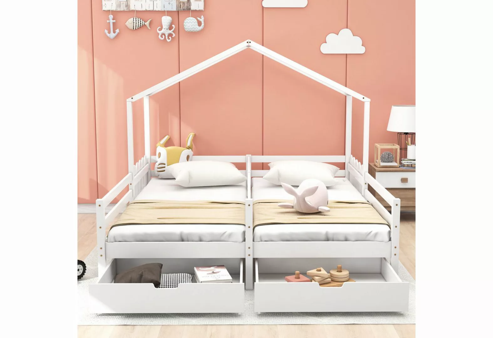 IDEASY Hausbett Jugendbett mit 2 Schubladen, 200 x 90 cm, (stabile Struktur günstig online kaufen