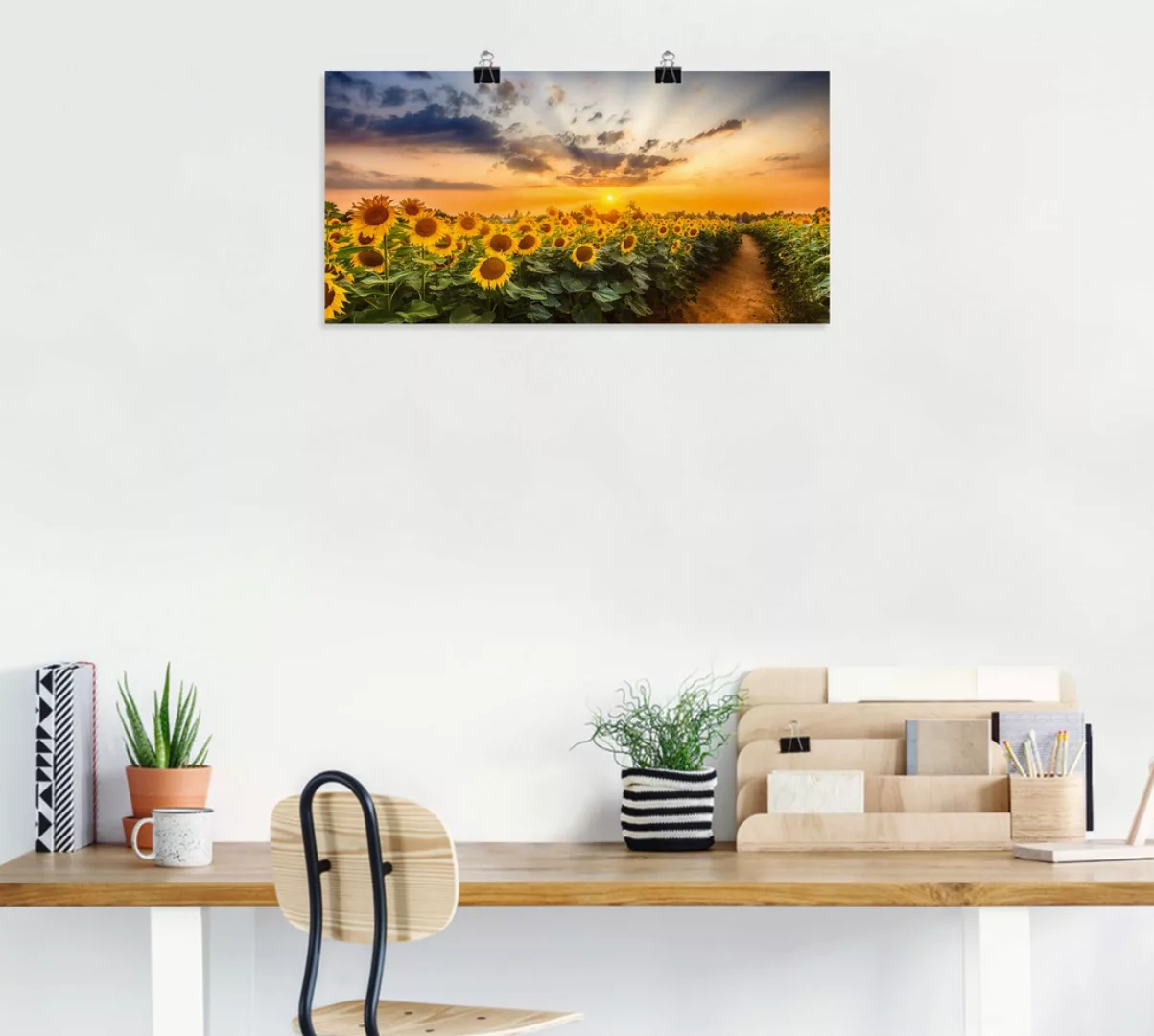 Artland Wandbild "Sonnenblumenfeld bei Sonnenuntergang", Blumenbilder, (1 S günstig online kaufen