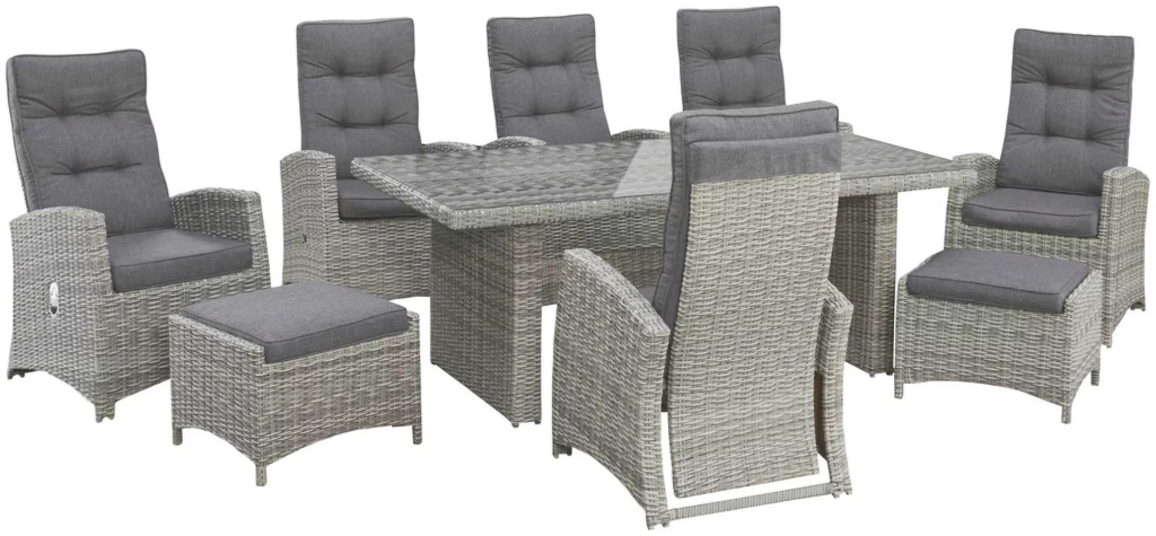 KONIFERA Garten-Essgruppe "Monaco", (Set, 17 tlg., 6x Sessel, 2x Hocker, 1x günstig online kaufen