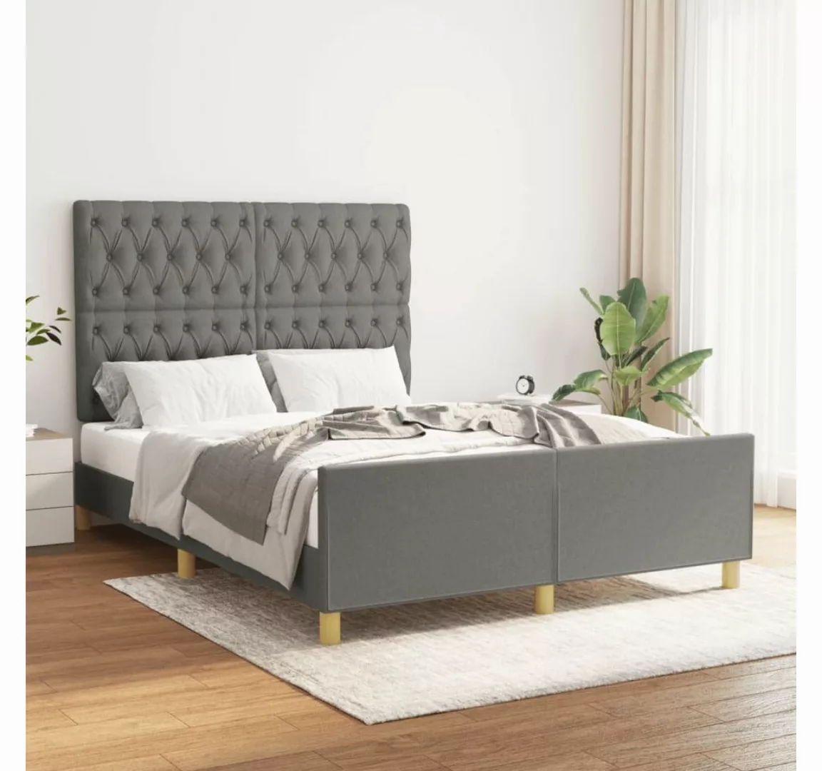 furnicato Bett Bettgestell mit Kopfteil Dunkelgrau 140x190 cm Stoff günstig online kaufen