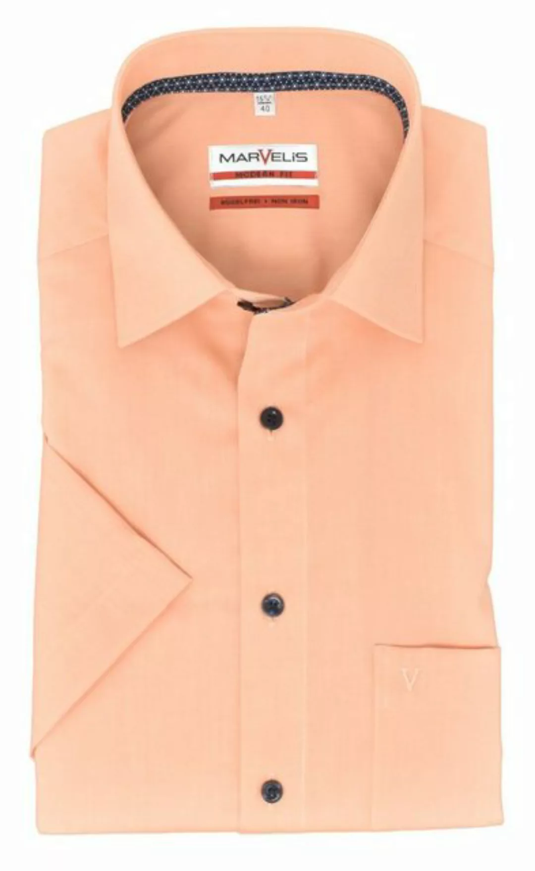MARVELIS Businesshemd Kurzarmhemd - Modern Fit - Einfarbig - Koralle günstig online kaufen