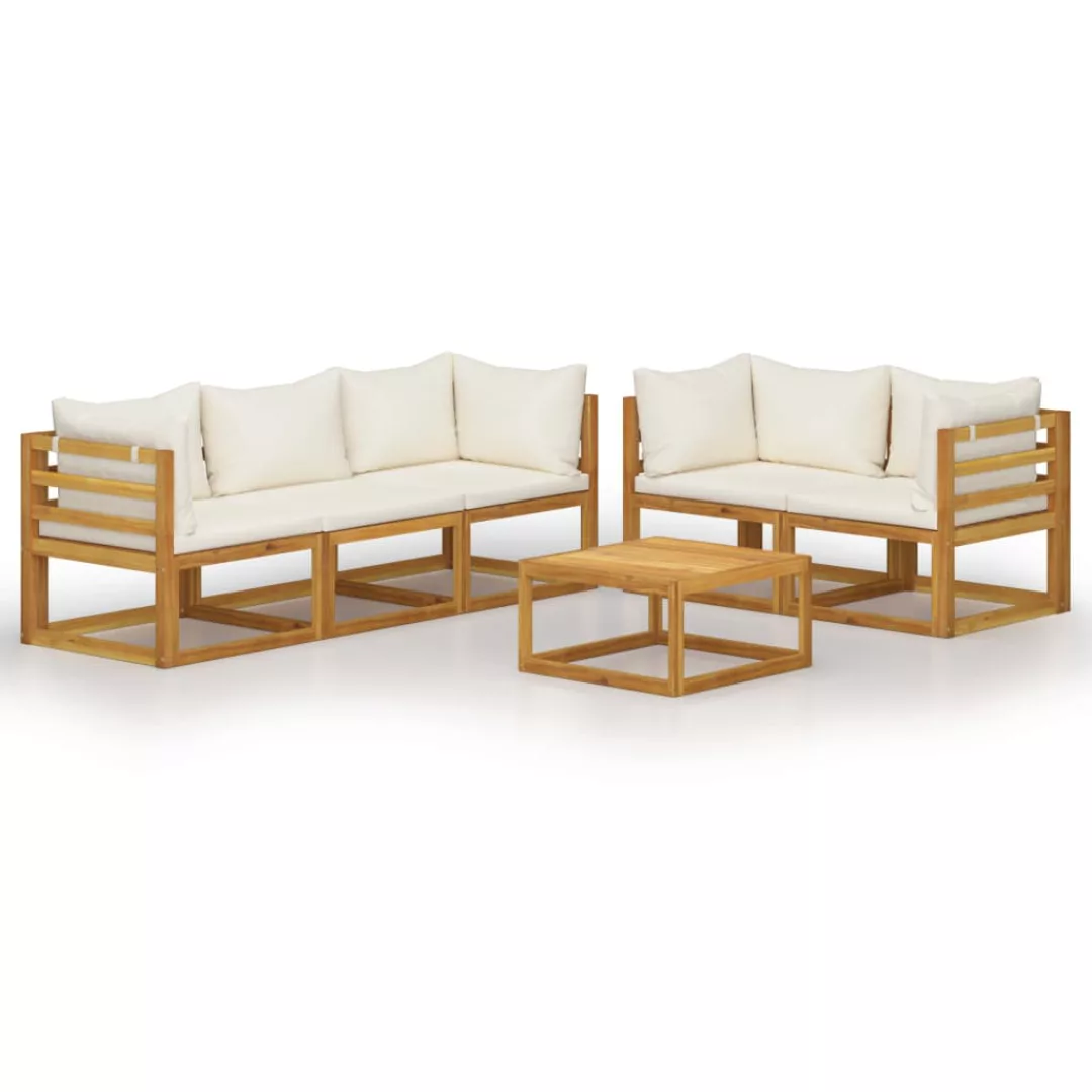 6-tlg. Garten-lounge-set Mit Auflagen Creme Massivholz Akazie günstig online kaufen