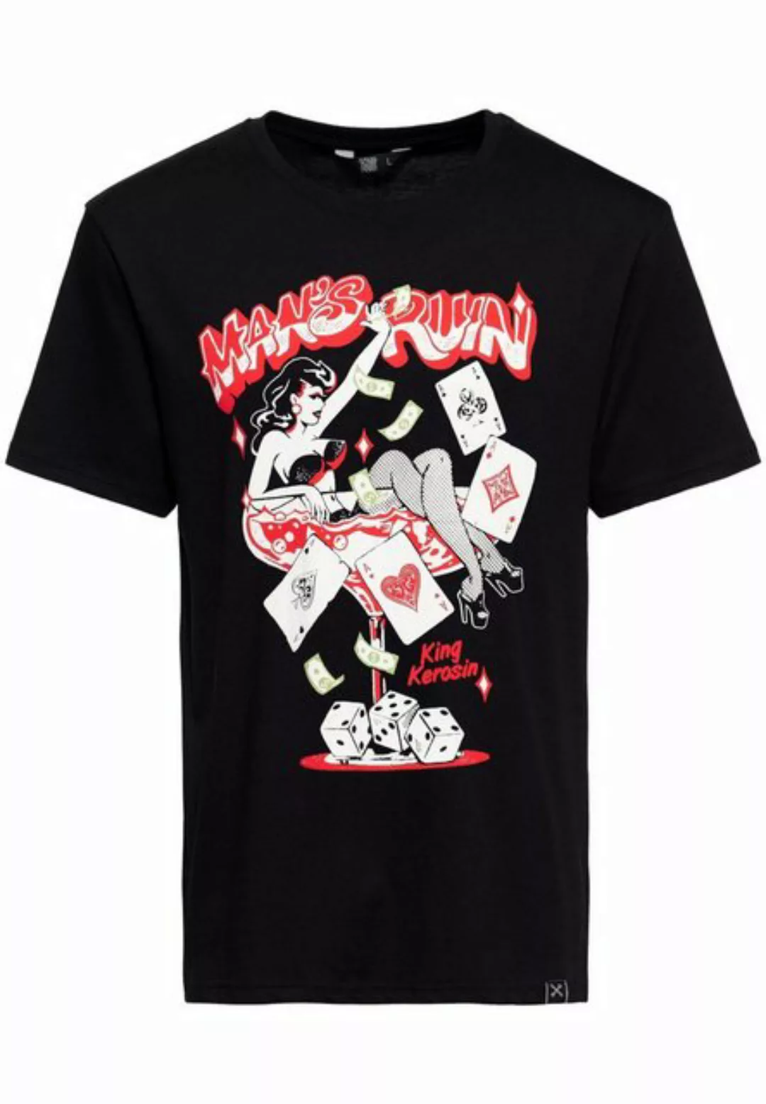 KingKerosin Print-Shirt Mans Ruin (1-tlg) front Print im Pin-up Stil günstig online kaufen