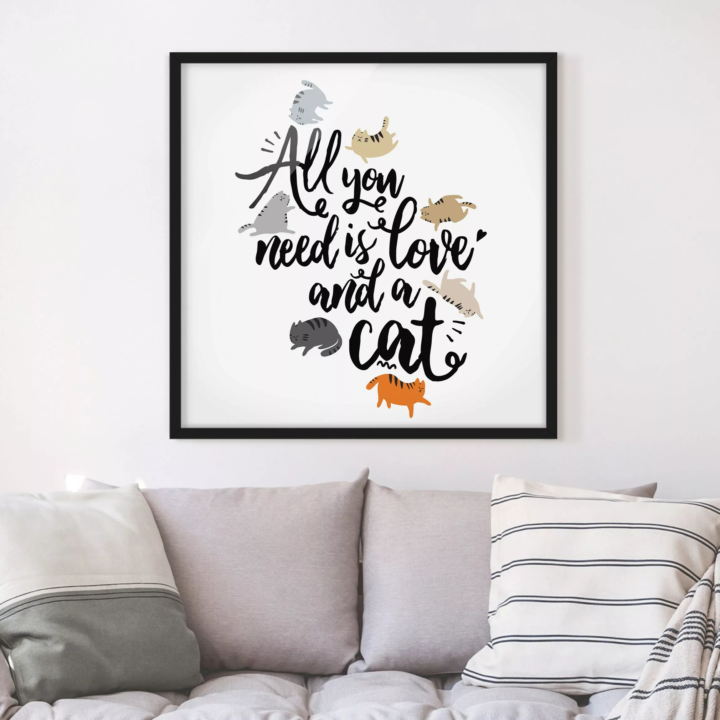Bild mit Rahmen Spruch - Quadrat All you need is love and a cat günstig online kaufen