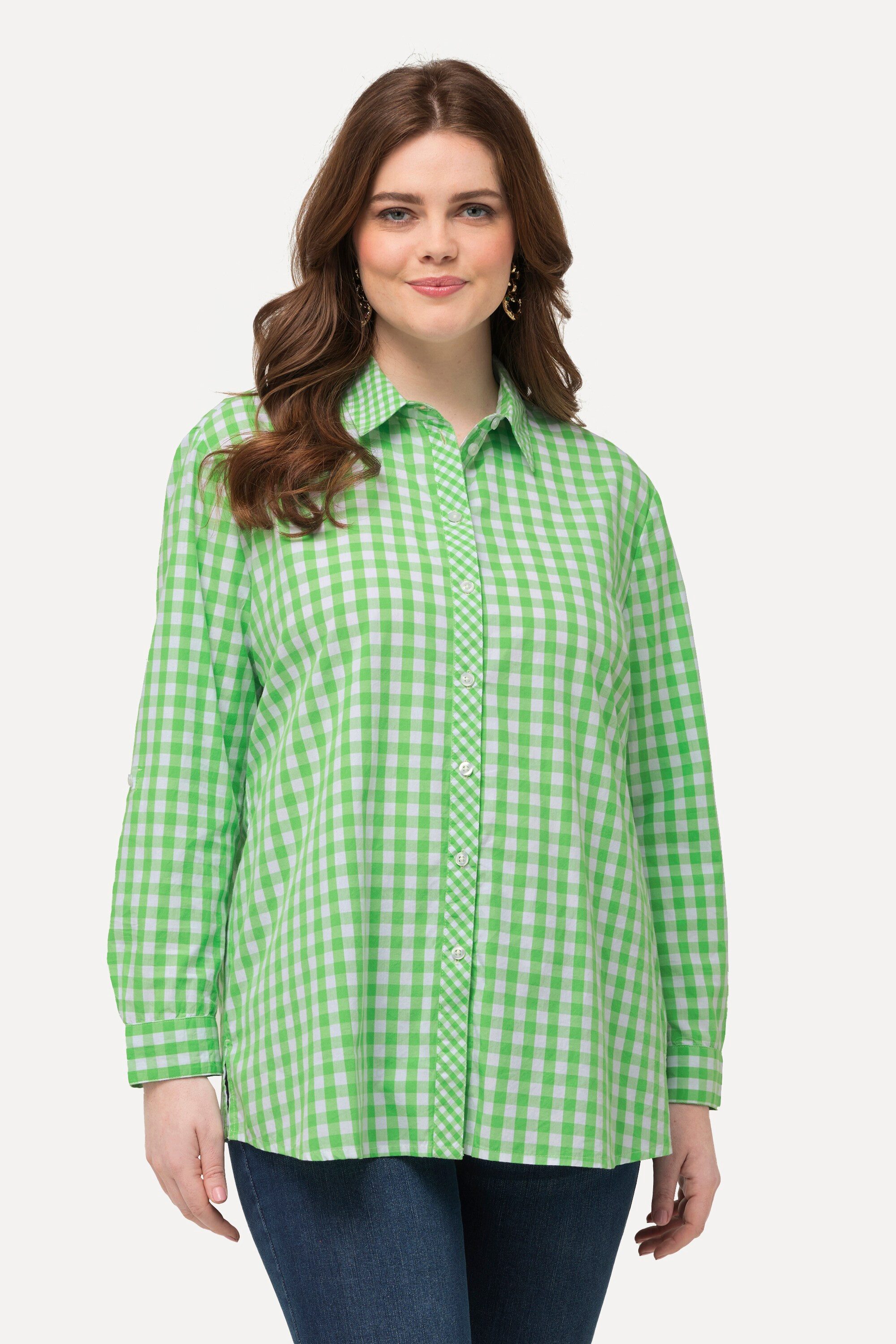 Ulla Popken Trachtenbluse Hemdbluse Karo Hemdkragen günstig online kaufen