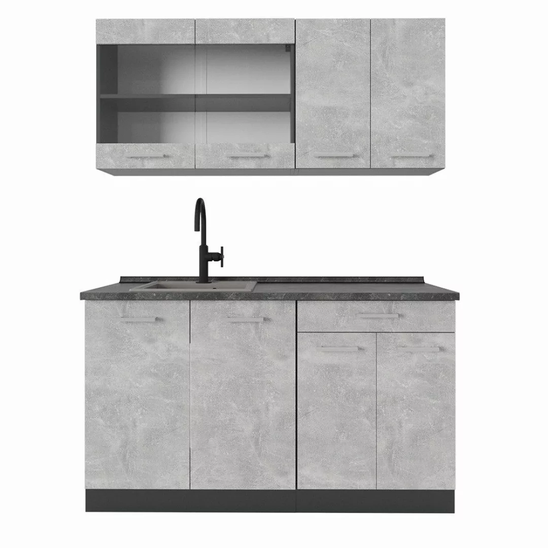 Vicco Küchenzeile R-Line, Beton/Anthrazit, 140 cm, günstig online kaufen