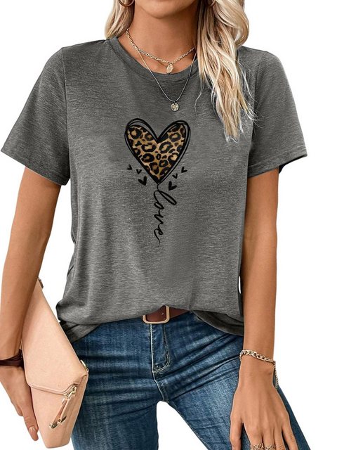 PYL Print-Shirt Damen Sommer Casual T-Shirt mit Herz Print Tee günstig online kaufen