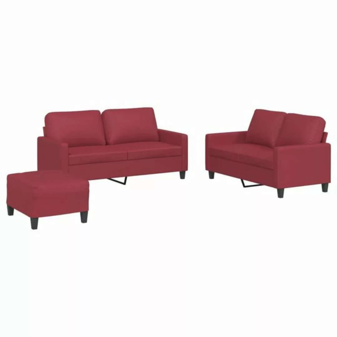 vidaXL Sofa 3-tlg. Sofagarnitur mit Kissen Weinrot Kunstleder günstig online kaufen