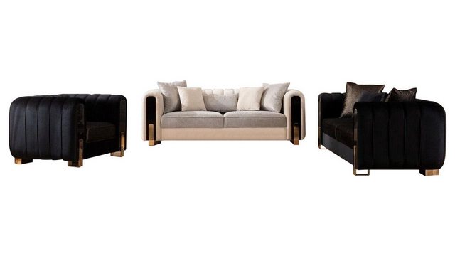 Xlmoebel Sofa 3-teiliges Luxus-Garnitur-Set aus Stoff mit 3-Sitzer-Sofa, He günstig online kaufen