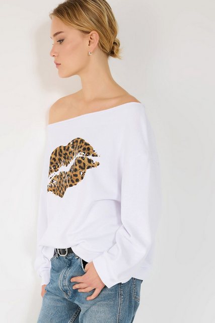 No Matter What Sweatshirt Leopardenmuster Lippenabdruck Sweatshirt günstig online kaufen