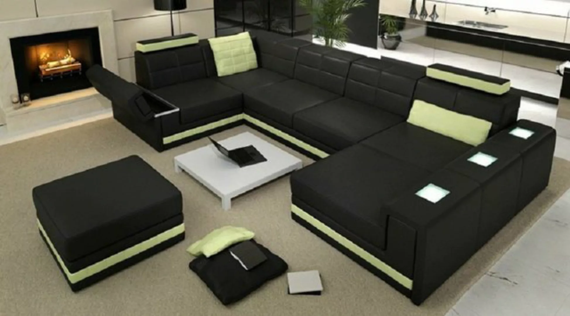 JVmoebel Ecksofa, Ecksofa Sofa Wohnlandschaft U Form Polster Couch Ledersof günstig online kaufen