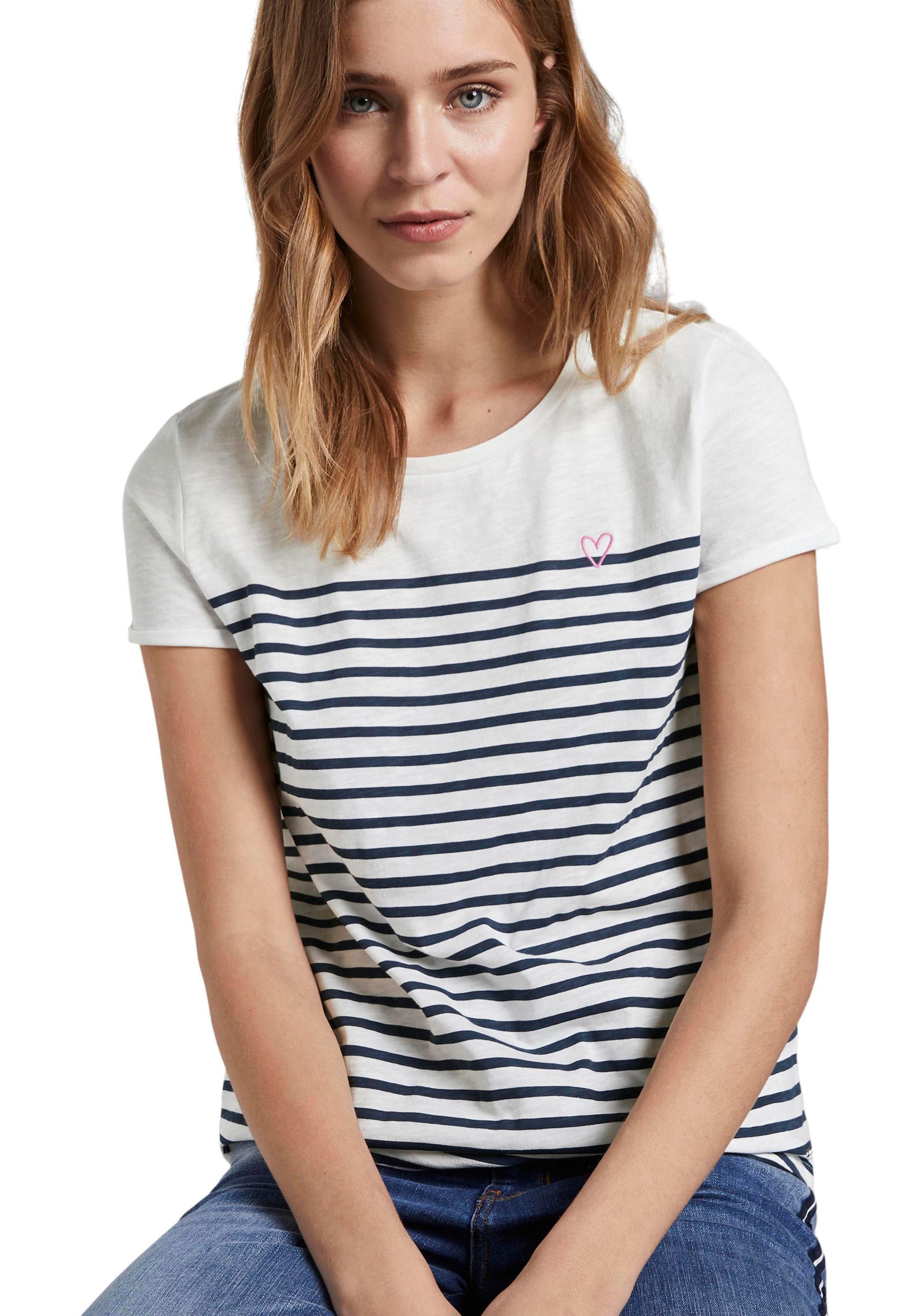 TOM TAILOR Denim Langarmshirt Gestreiftes T-Shirt mit kleiner Stickerei  günstig online kaufen