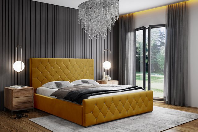 VIVENTE Möbel Polsterbett SEVILLA Gelb-140 x 200 cm-mit Metall Rahmen Latte günstig online kaufen