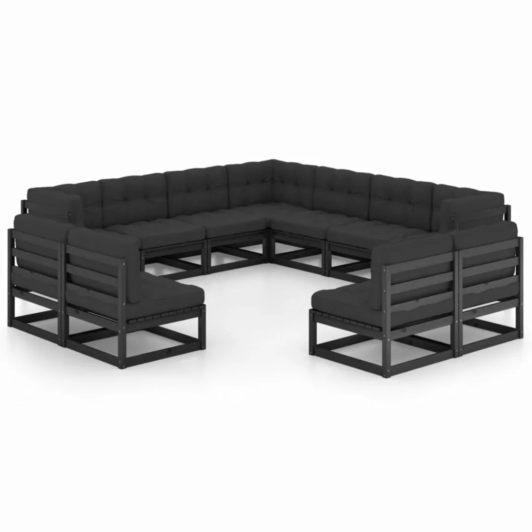 11-tlg. Garten-lounge-set Mit Kissen Schwarz Massivholz Kiefer günstig online kaufen