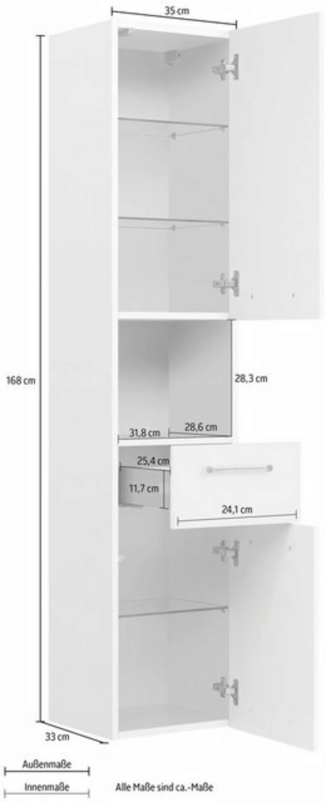 Saphir Hochschrank Quickset Badschrank 35 cm breit, 2 Türen, 1 Nische, 1 Sc günstig online kaufen