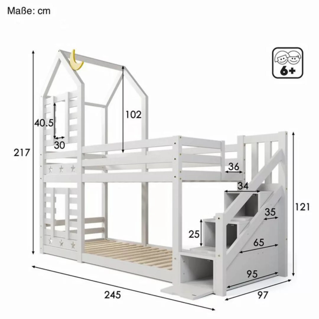 SOFTWEARY Etagenbett mit 2 Schlafgelegenheiten und Lattenrost (90x200 cm), günstig online kaufen