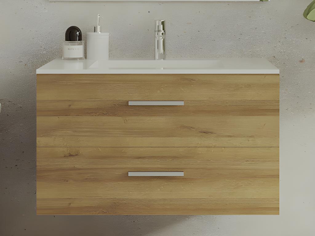 Waschbeckenunterschrank hängend mit Einzelwaschbecken - Helles Holzfarben - günstig online kaufen