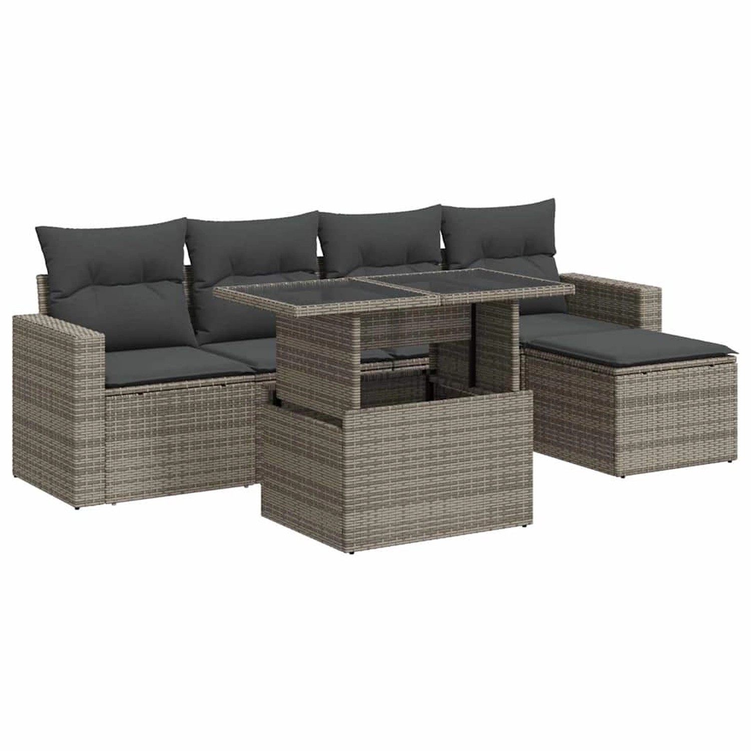 vidaXL 6-Tlg Garten-Sofagarnitur mit Kissen Grau Poly Rattan 3326301 günstig online kaufen