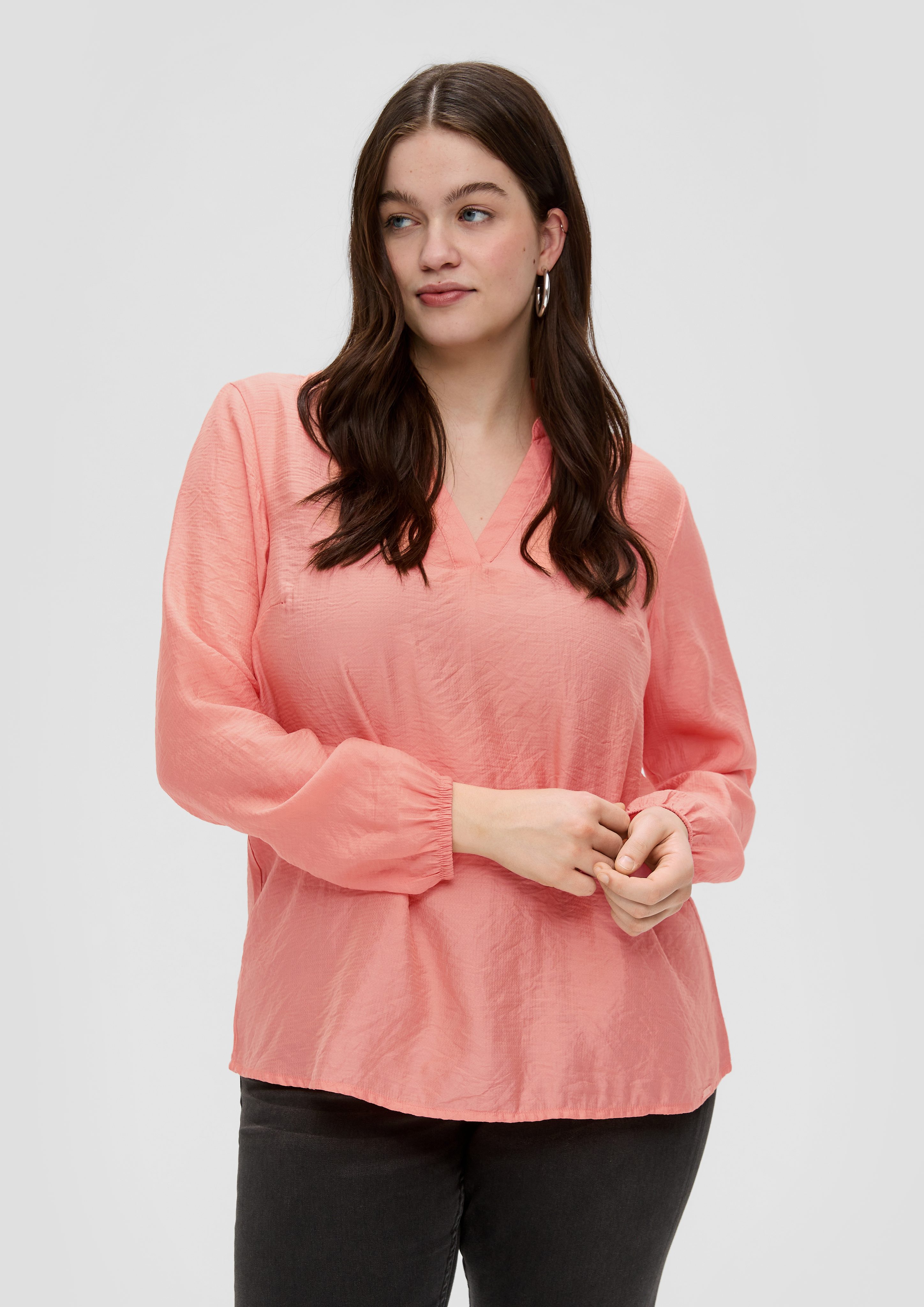 QS Langarmbluse Hemdbluse mit Dobby-Struktur günstig online kaufen