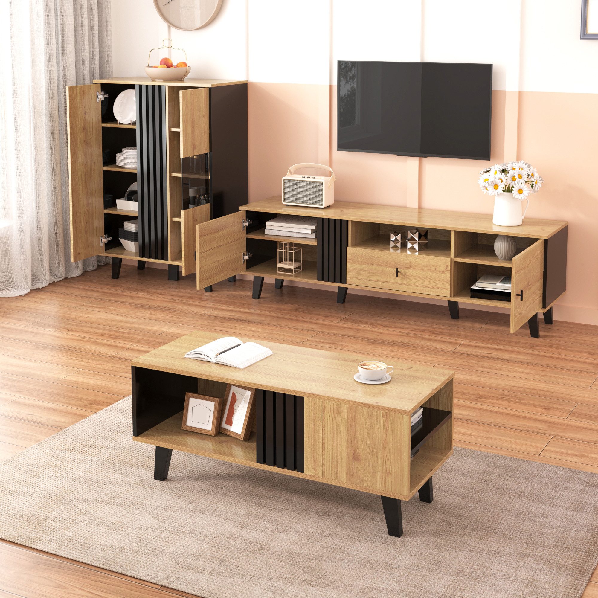 HAUSS SPOLE Wohnzimmer-Set Couchtisch, TV-Schrank, Sideboard, günstig online kaufen