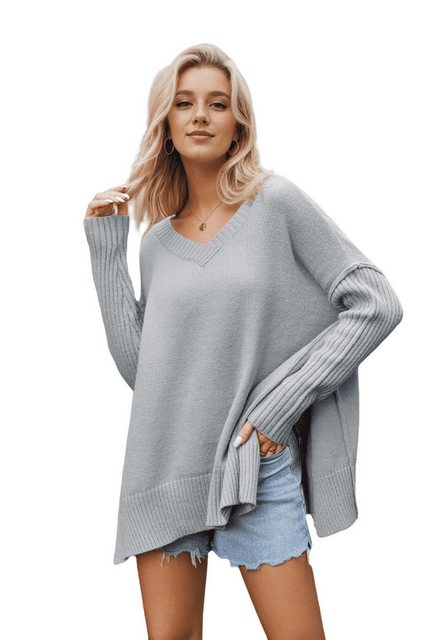 Nebelmeer Strickpullover Herbst Damenmode V-Ausschnitt Große Größe Modische günstig online kaufen