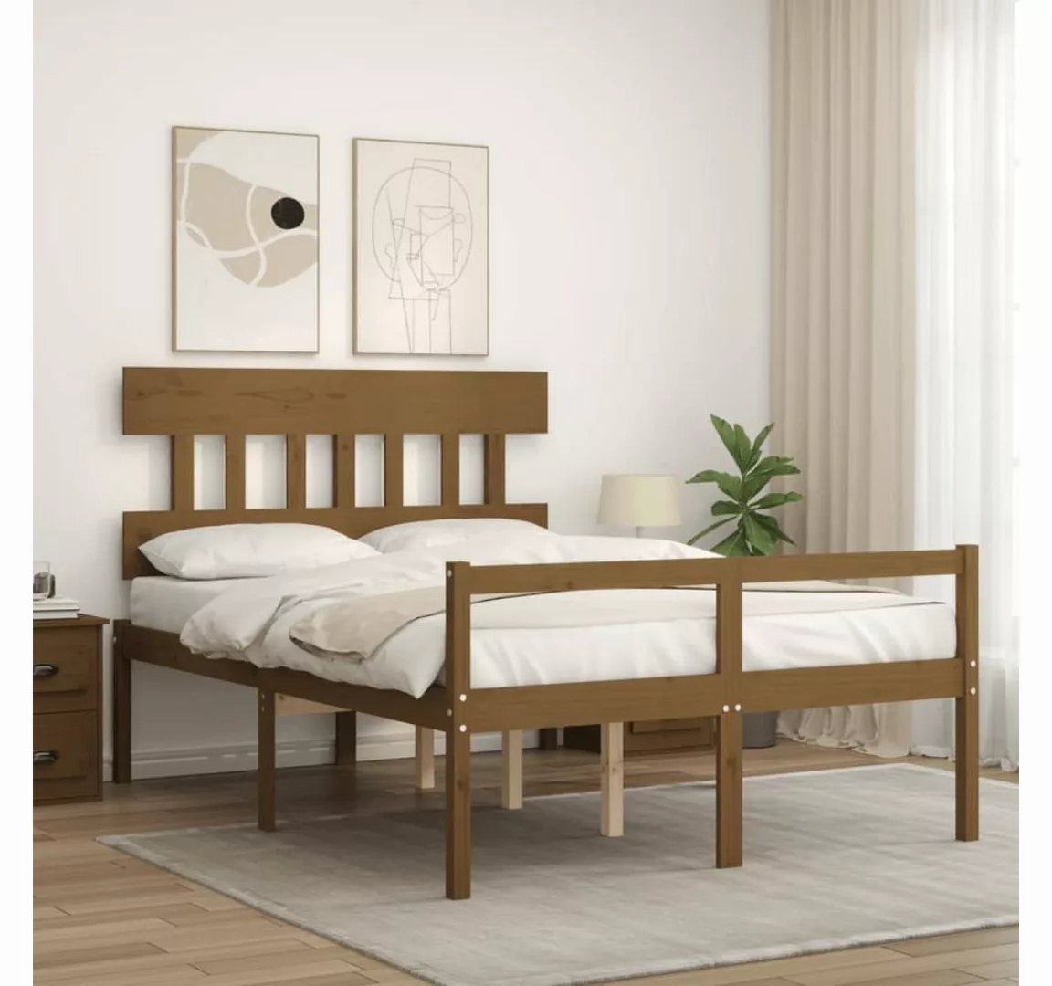 vidaXL Bett Seniorenbett mit Kopfteil 140x190 cm Honigbraun Massivholz günstig online kaufen