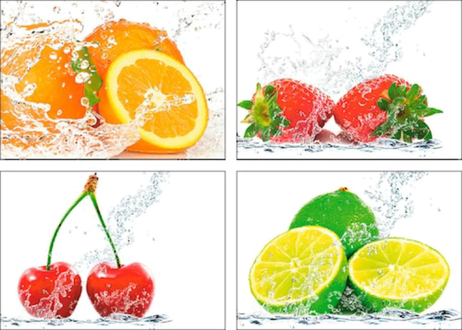 Artland Poster "Früchte mit Spritzwasser", Lebensmittel, (4 St.), Poster, W günstig online kaufen
