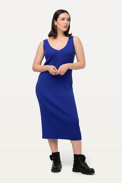 Ulla Popken Strickkleid Strickkleid Rippstrick Slim Midilänge V-Ausschnitt günstig online kaufen