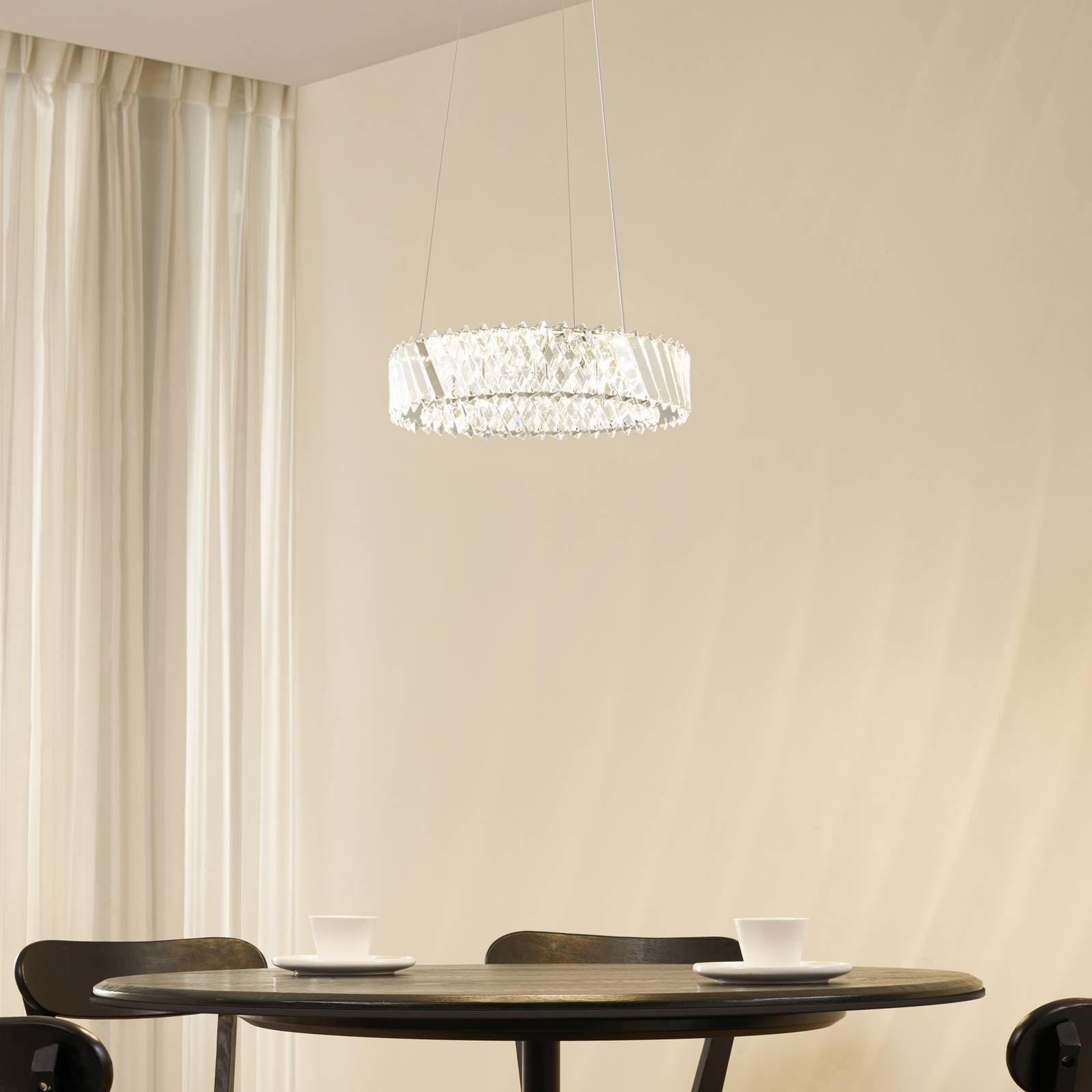 Lucande LED-Hängeleuchte Glacis, Kristall, Ø 40 cm, chrom günstig online kaufen