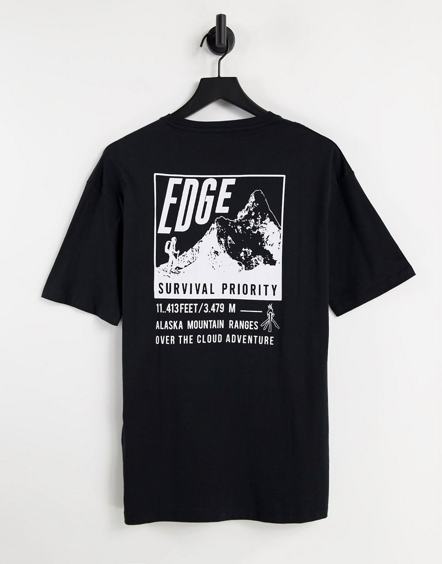 Selected Homme – Oversized T-Shirt aus Bio-Baumwolle in Schwarz mit Berg-Pr günstig online kaufen